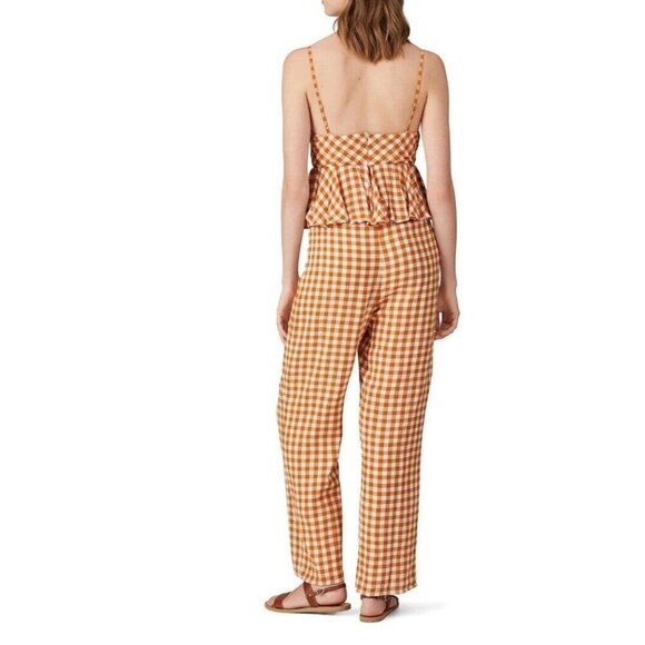 Saylor Jumpsuit Women Medium Orange White Bohemian Wide Leg Western Gingham RTR - Picture 15 of 15